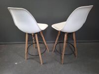 Pair Mid Century White Bar Stools - 2