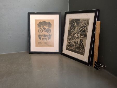 2 x 1953 Original Motorcycle Adverts Framed