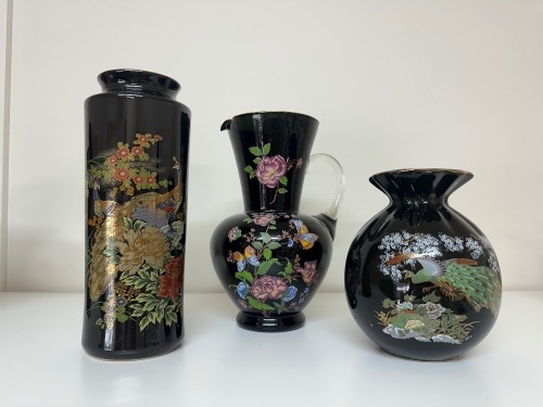 2 Handpainted Japanese Vases & 1 Jug