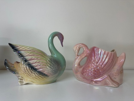 Lustreware Iridescent Swan Vases