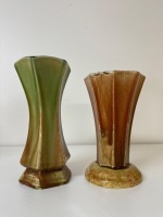 2 Pates Pottery Green and Brown Drip Vases - Australia