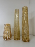 3 Various Sized Amber Vein Glass Vases - 2