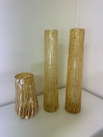 3 Various Sized Amber Vein Glass Vases - 3