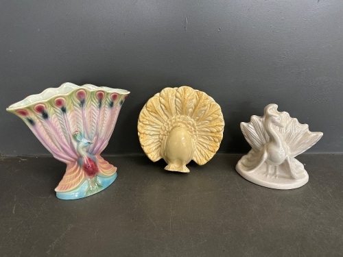 3 Lustreware Bird Style Vases