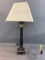 Vintage Corintihian Style Lamp with Shade. Carved Timber with Brass Feet - 2
