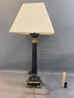 Vintage Corintihian Style Lamp with Shade. Carved Timber with Brass Feet - 3