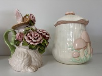 Kaldun & Bogle Ceramic Bunny Teapot and Arnels Ceramic Mushroom Jar - 2