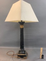 Vintage Corintihian Style Lamp with Shade. Carved Timber with Brass Feet - 4