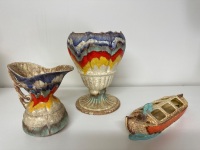 3 Czechoslovakia Handcrafted Ceramic Vases - 2