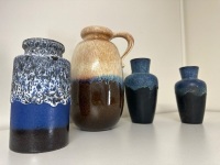 4 West German Blue Drip Glazed Ceramic Vases - 2