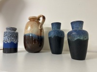 4 West German Blue Drip Glazed Ceramic Vases - 3