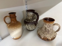 3 West German Brown Speckled Handle Vases - 2