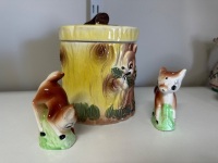 Bambi Salt & Pepper Shakers - Incs Bambi Woodland Scene Canister - 3