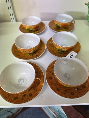 6 Vintage Handpainted WY Teacups & Saucers