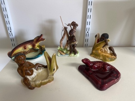 5 Mid Century Crocodile Inspired Ashtrays/Figurines