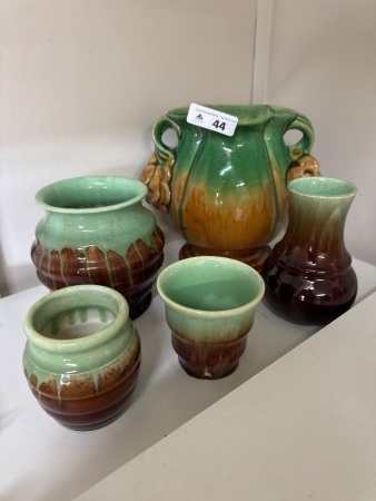 Australian Newtone Pottery Sydney Blue and Brown Drip Vases