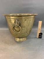 Vintage Brass Bowl with Lions Head Handles - Stamped to Bottom - 2