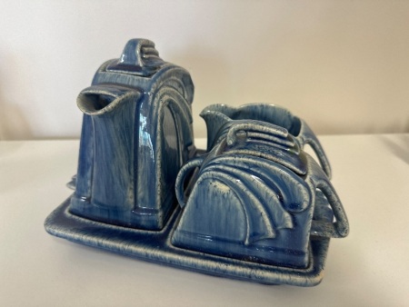 Art Deco Blue Glazed Ceramic Tea set