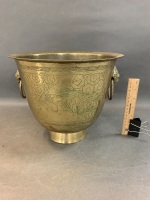 Vintage Brass Bowl with Lions Head Handles - Stamped to Bottom - 3