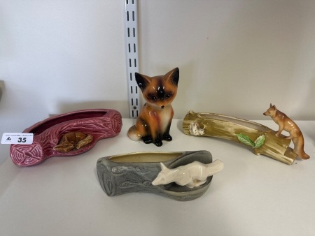 4 Fox Ceramic Vases