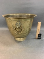 Vintage Brass Bowl with Lions Head Handles - Stamped to Bottom - 4