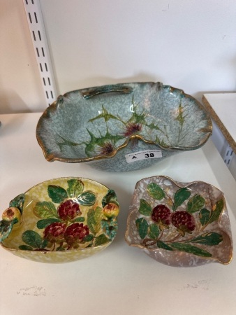 3 Italian Handpainted Scalloped Ceramic Bowls