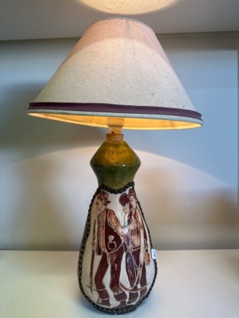 Mid Century Miner Scene Ceramic Lamp