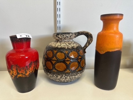 3 West German Speckled Vases