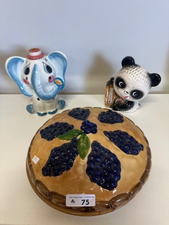Handpainted Italian Elephant Ceramic Figurine - Panda Piggy Bank & Pie Jar