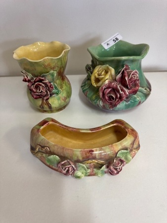 3 Australian Pottery Rose Vases