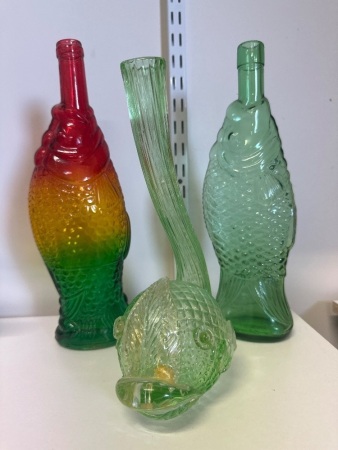 3 Vintage Glass Fish Bottles