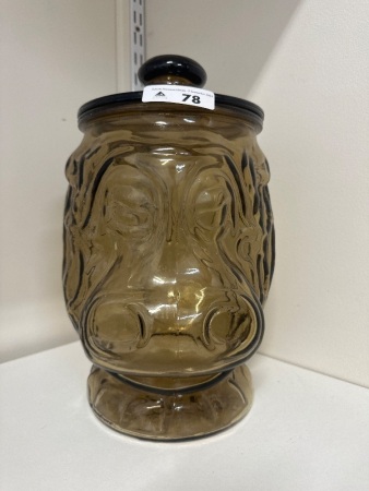 Vintage Tinted Glass Hippo Cookie Jar with Lid