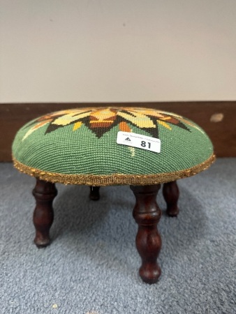 Vintage Floral Circular Needlework Footstool