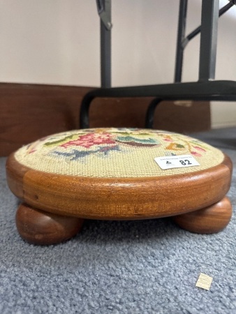 Vintage Floral Circular Needlework Footstool