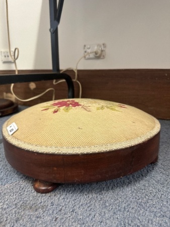 Vintage Floral Circular Needlework Footstool
