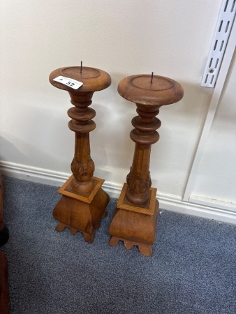 2 Mid Century Wooden Candle Stick Holders