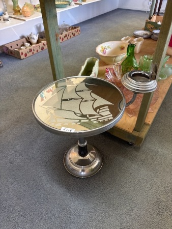 Art Deco Etched Mirror Top Smokers Table