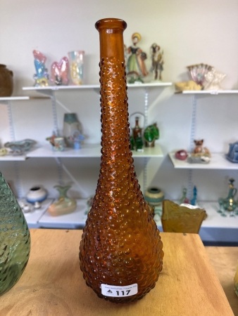 Vintage Hobnail Style Amber Glass Genie Bottle - without lid