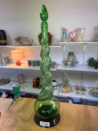 Vintage Empoli Green Art Glass with Spiral Snake Skin Genie Bottle