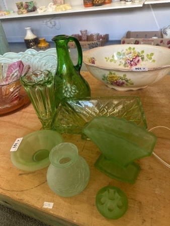 Collection of Vintage Green Glass Decorator Items