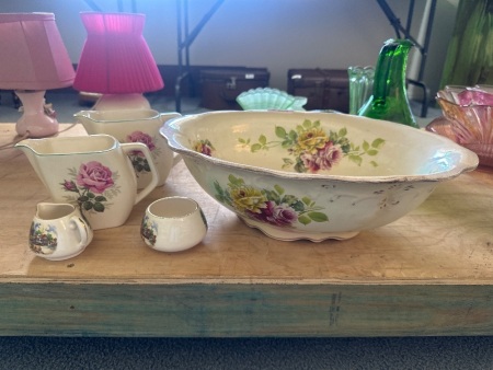 Large Floral Bowl and 2 Jugs