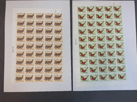 End Block of 50 Mint 1979 2c Crimson Finch & Corner Block of 45 Mint 1c Zebra Finch Stamps