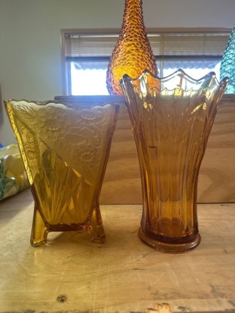 2 Amber Glass Vases