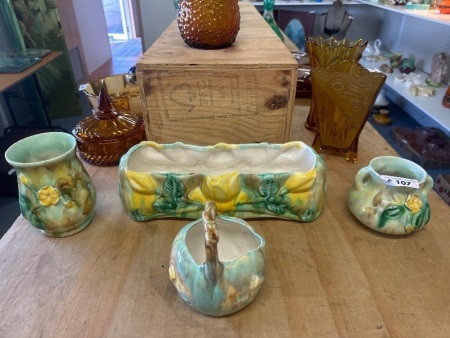 5 Handpainted Floral Pottery Vases