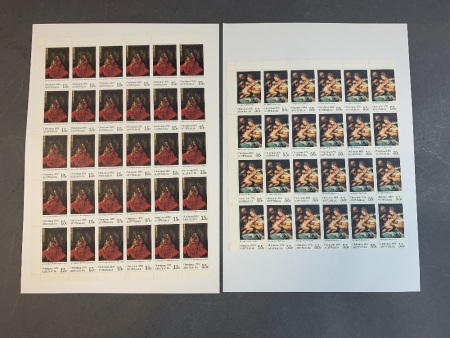 2 Blocks Mint Christmas 1978 Stamps - End Block of 30 x 15c Stamps + Corner Block of 24 x 55c Stamps