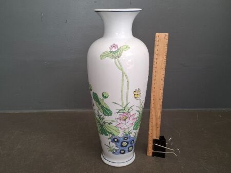 Vintage Handpainted Lotus Vase - Chinoiserie Style