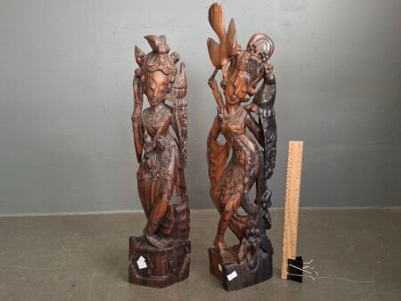 Pair Hand Carved Wooden Statues