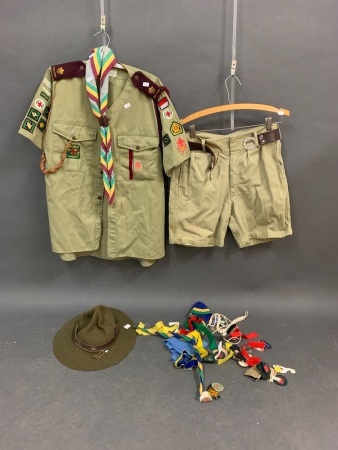Vintage Scout Uniform inc. Hat & Collection of Badges