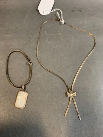 Italian Sterling Silver Necklace & Bracelt + Sterling Silver Shell Pendant