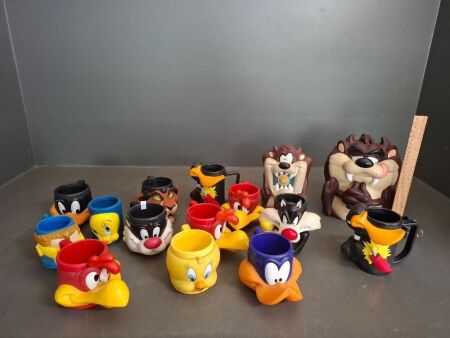 Large Collection of Looney Tunes & Disney Promotional Cups, Money Box & Cookie Container